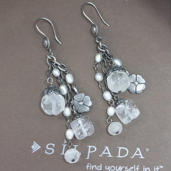 Silpada Jewelry - SOLD Silpada W1249 Crystal Sterling Silver Long Flower Earrings .925 Rare